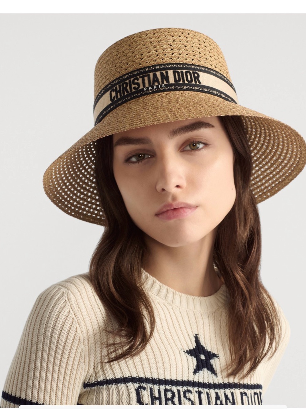 Christian Dior Woven Straw Bucket Hat in Brown with Black & Cream Band. - Picture 7 of 7